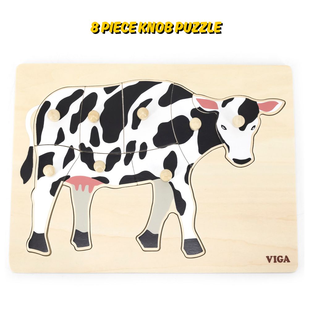 Viga - Cow Farm Animals Knob Puzzle - 8pcs Montessori Wooden Toy