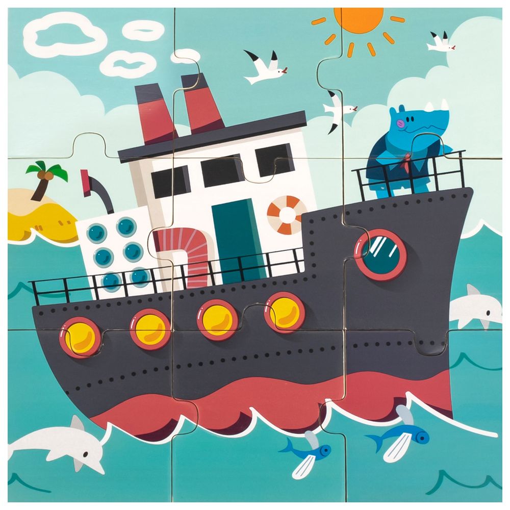 Viga - Rhino on a Ship Jigsaw Puzzle - 9pcs - Montessori Wooden Toy
