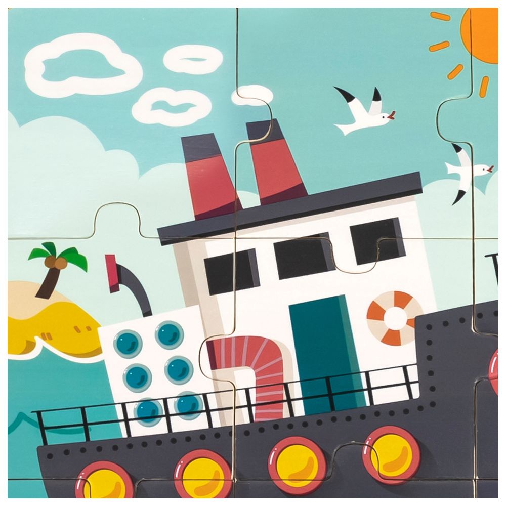 Viga - Rhino on a Ship Jigsaw Puzzle - 9pcs - Montessori Wooden Toy