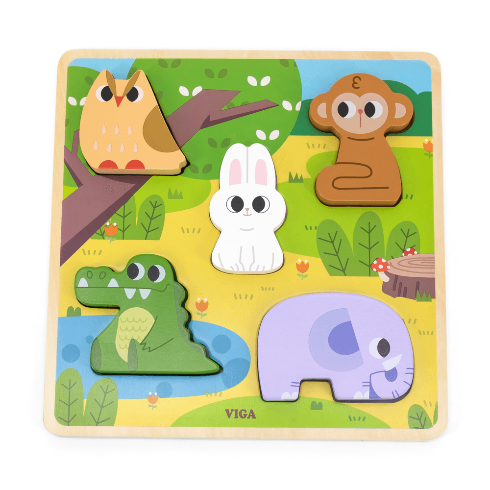 فيجا - بازل لمسية خشبية - حيوانات الغابة - 5 قطع
