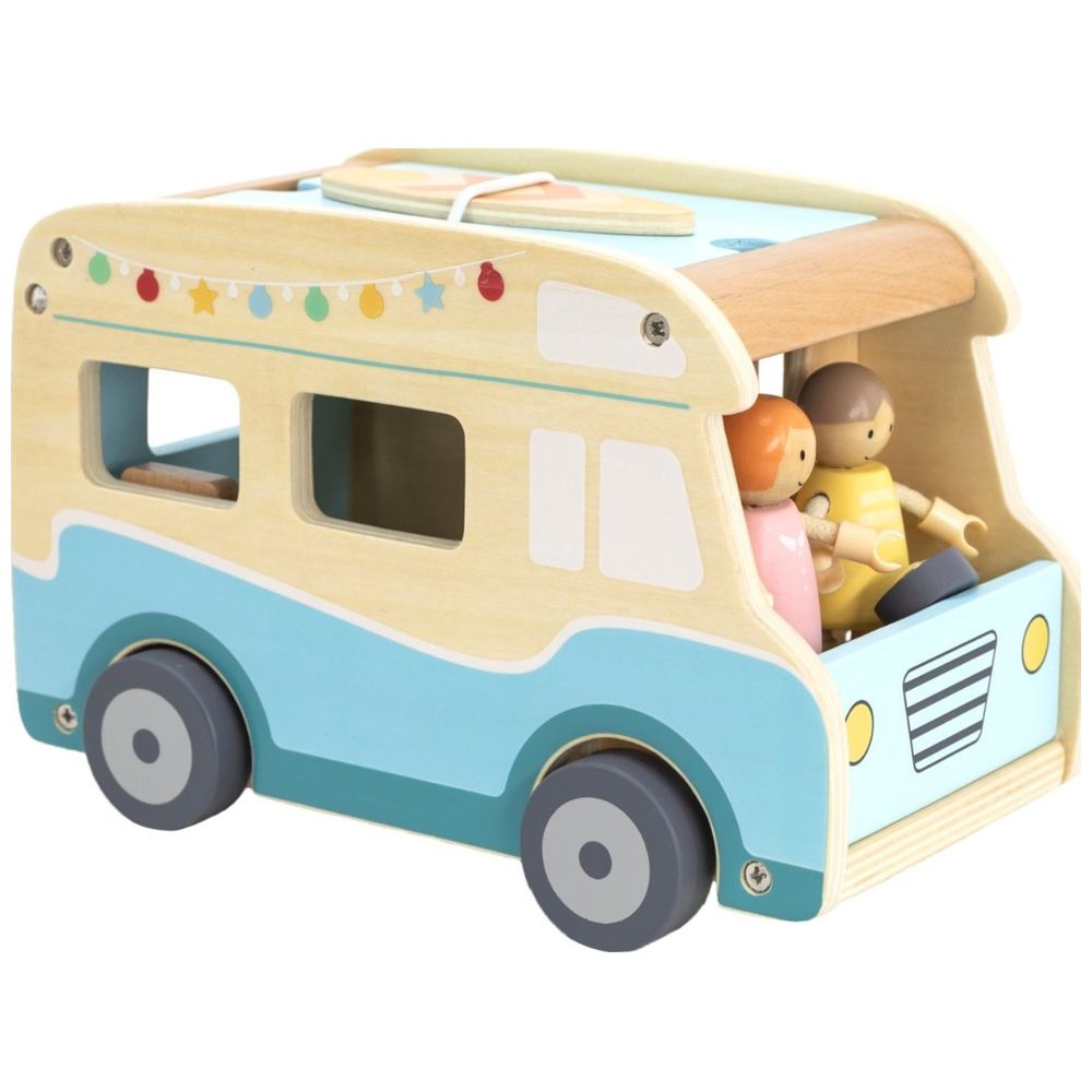 Viga - Wooden Camper Van Playset - 12pcs Montessori-Inspired Beach-Themed Vehicle Toy