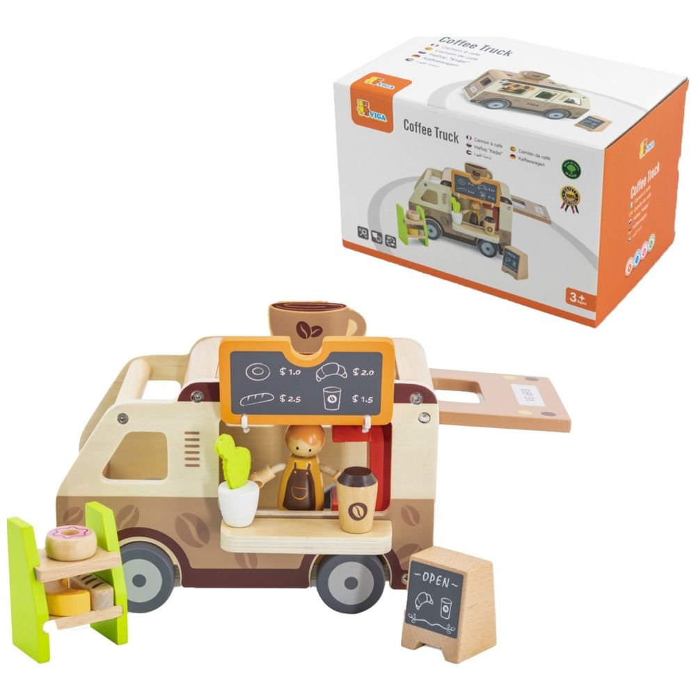 Viga - Wooden Coffee Truck Playset - 11pcs - Montessori Educational Toy