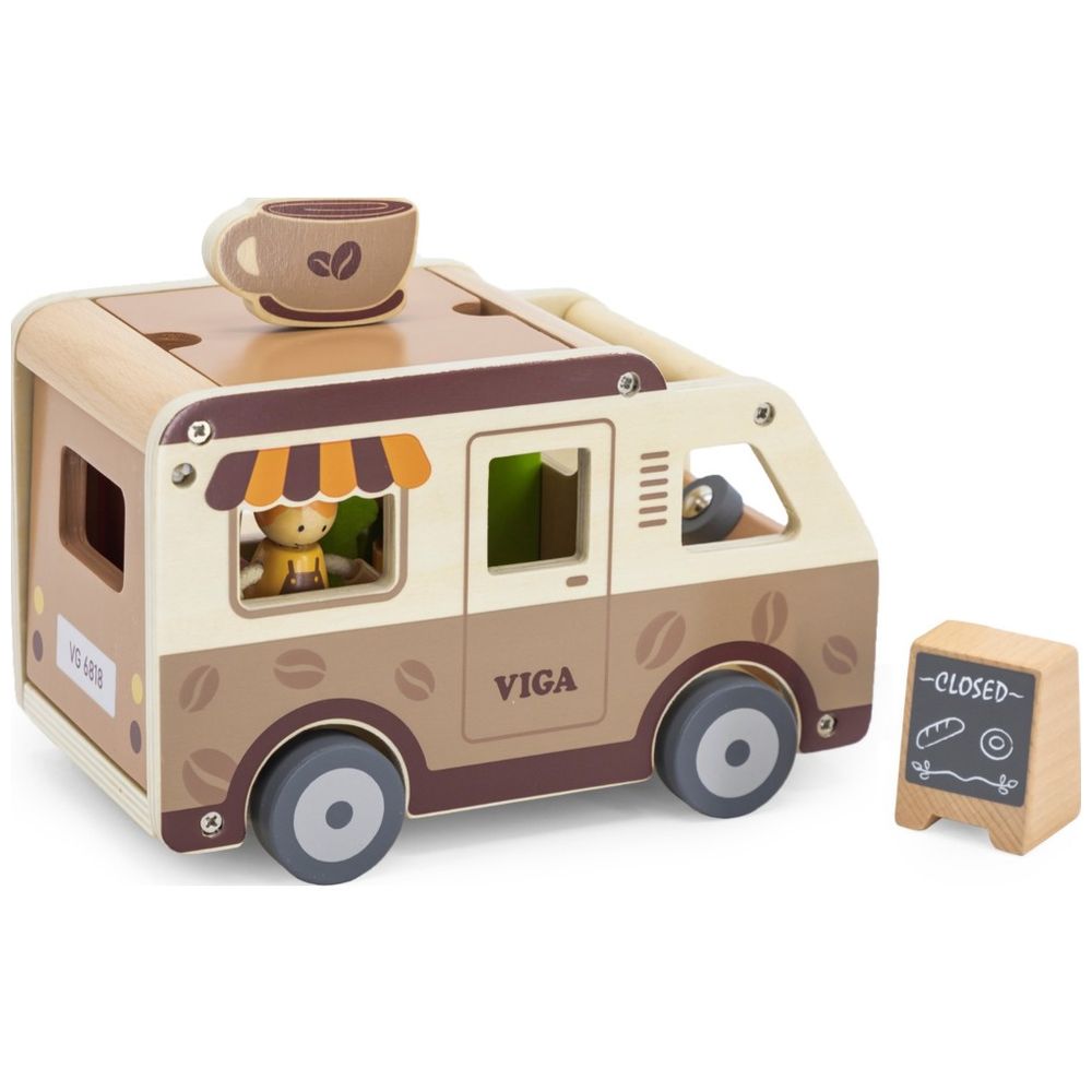 Viga - Wooden Coffee Truck Playset - 11pcs - Montessori Educational Toy