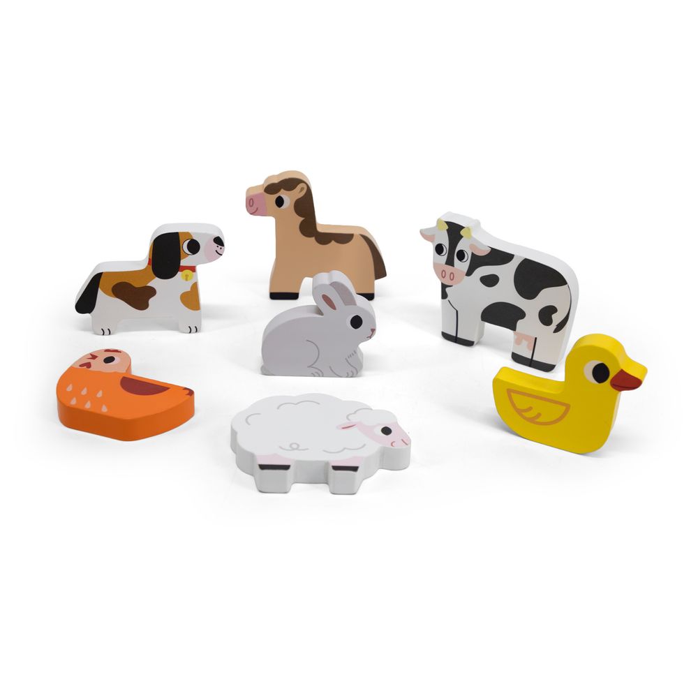 فيجا - أحجية مكعبات حيوانات المزرعة - 7 قطع - لعبة مونتيسوري خشبية