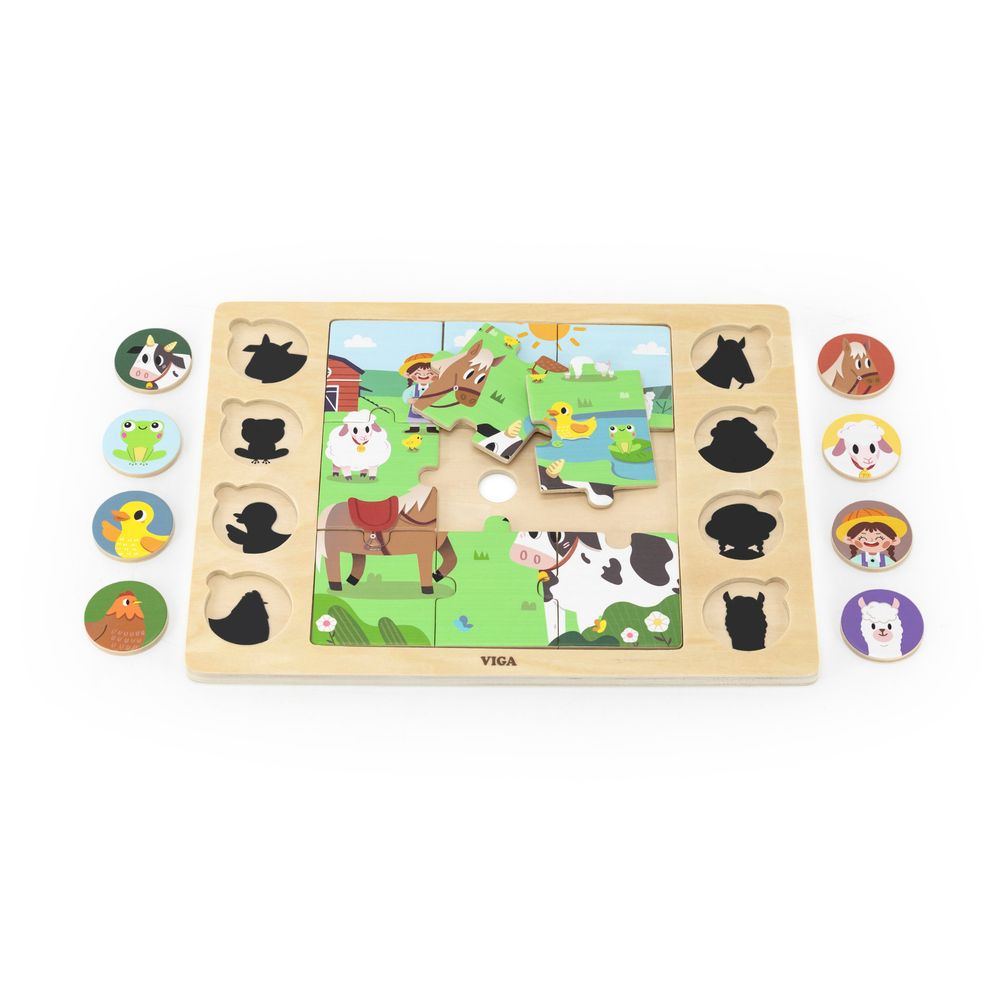 Viga - Barn Animals Jigsaw Puzzle - 17pcs Montessori Wooden Educational Toy