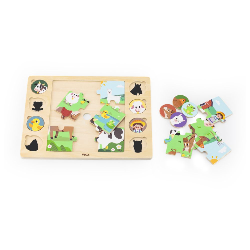 Viga - Barn Animals Jigsaw Puzzle - 17pcs Montessori Wooden Educational Toy