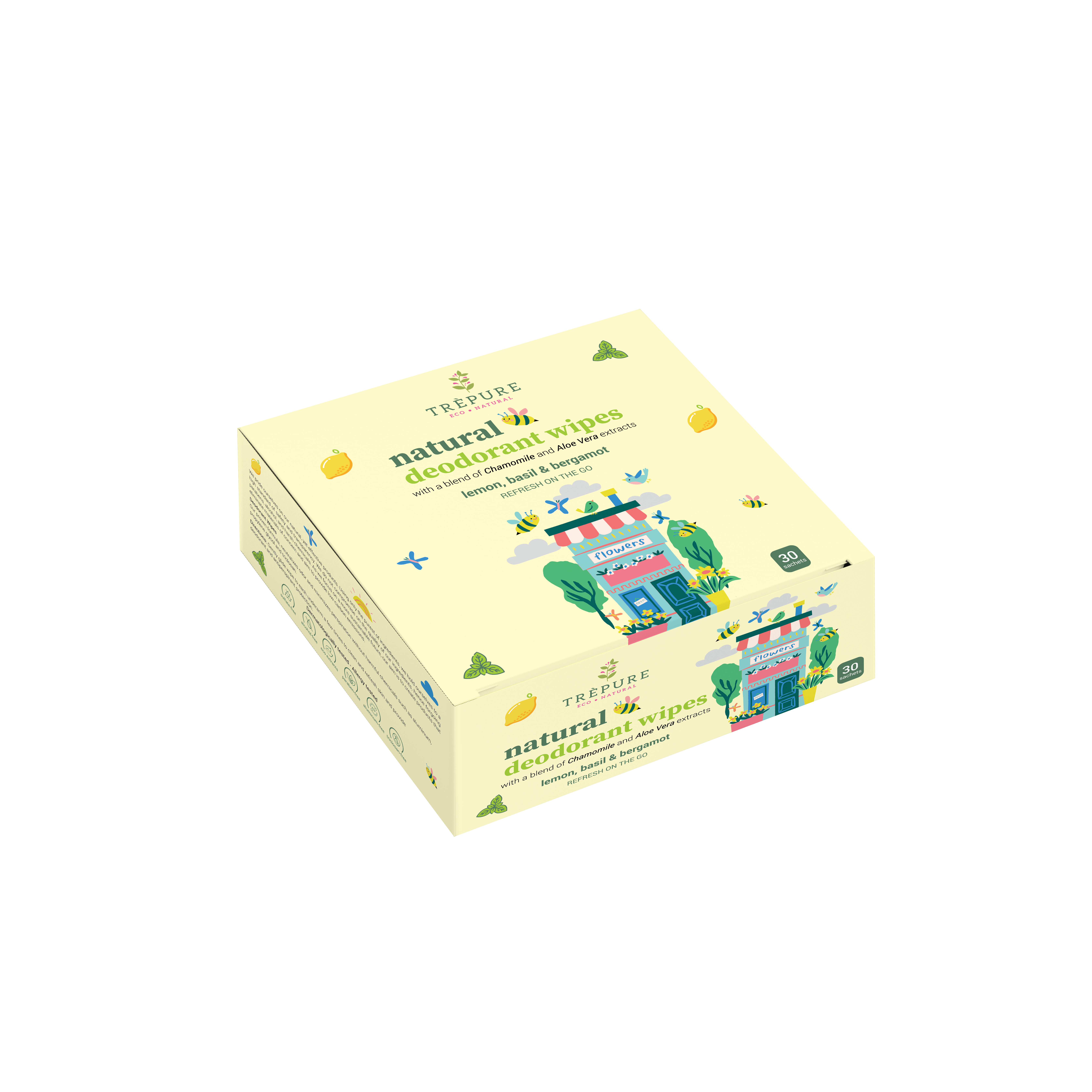 TREPURE - Deodorant Wipes Lemon & Basil & Bergamot - Pack of 1 - 30 Pcs