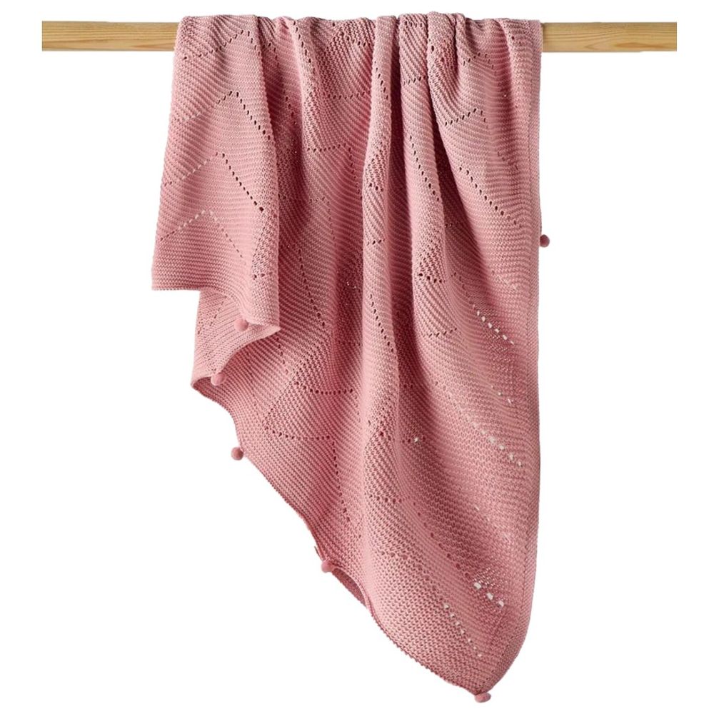 Nini - Baby Organic Cotton Knitted Baby Blanket - Blush Rose