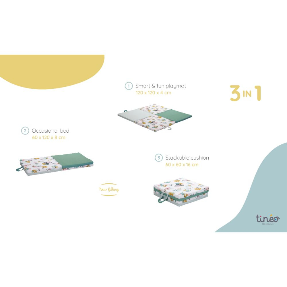 تينيو - حصيرة لعب 3 في 1 - أصدقاء الأدغال - 120×120 سم