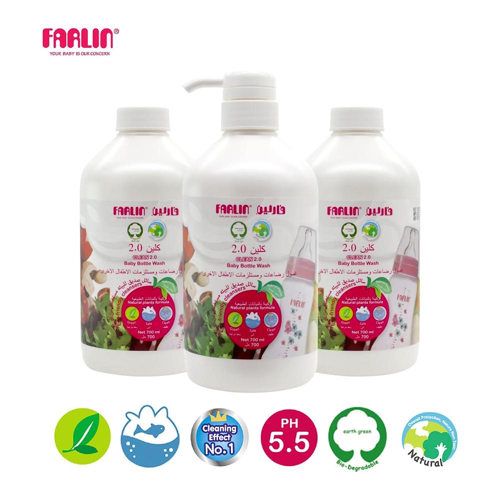 Farlin - Plant Based Natural Baby Bottle Wash - 700ml - 3 Pcs