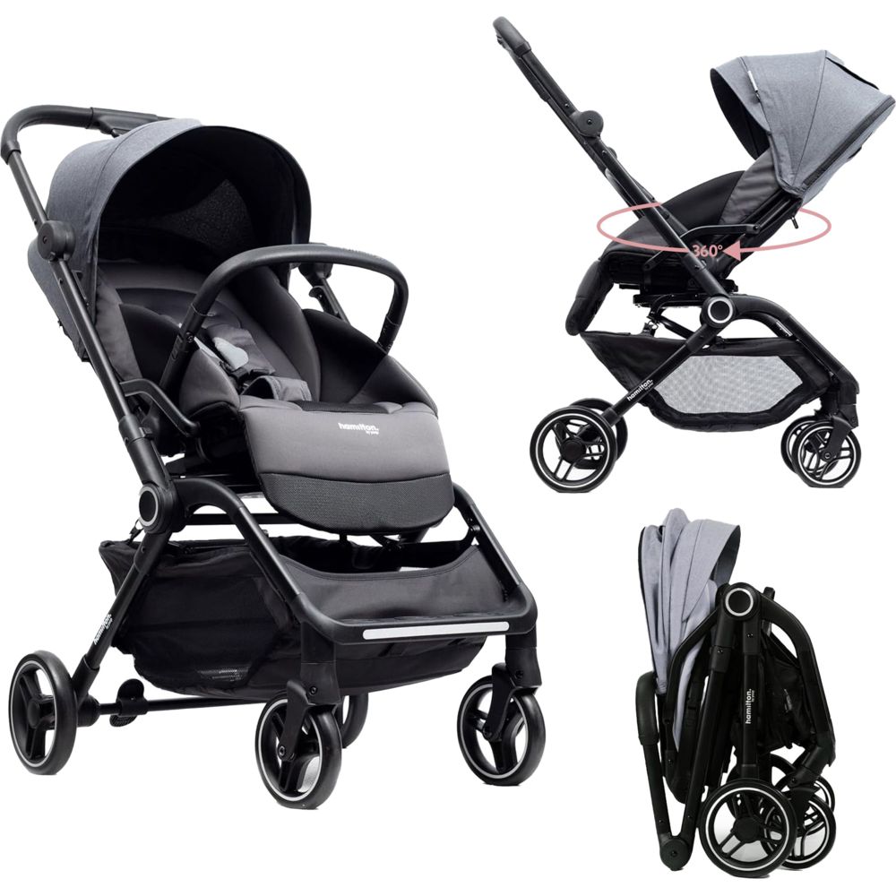 Hamilton - T1 Lightweight Baby Travel Stroller MagicFold with 360 Degrees Rotational Seat - Grey