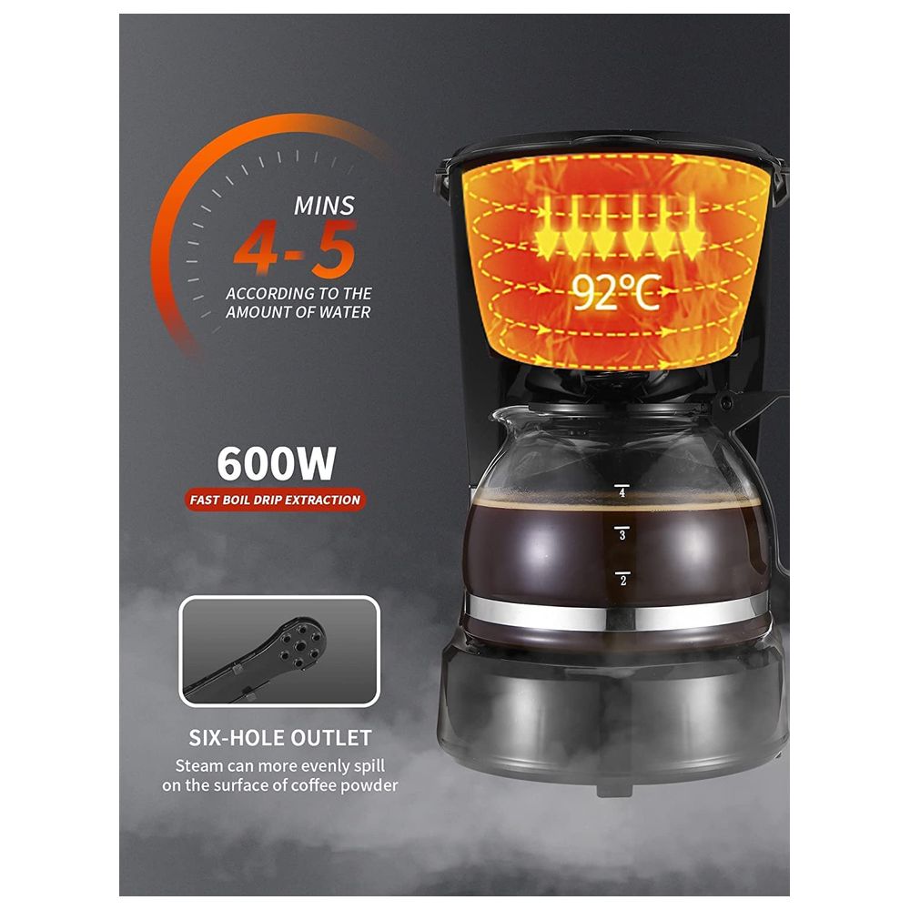 Gevi - 4 Cups Small Coffee Maker - Black - 600 W