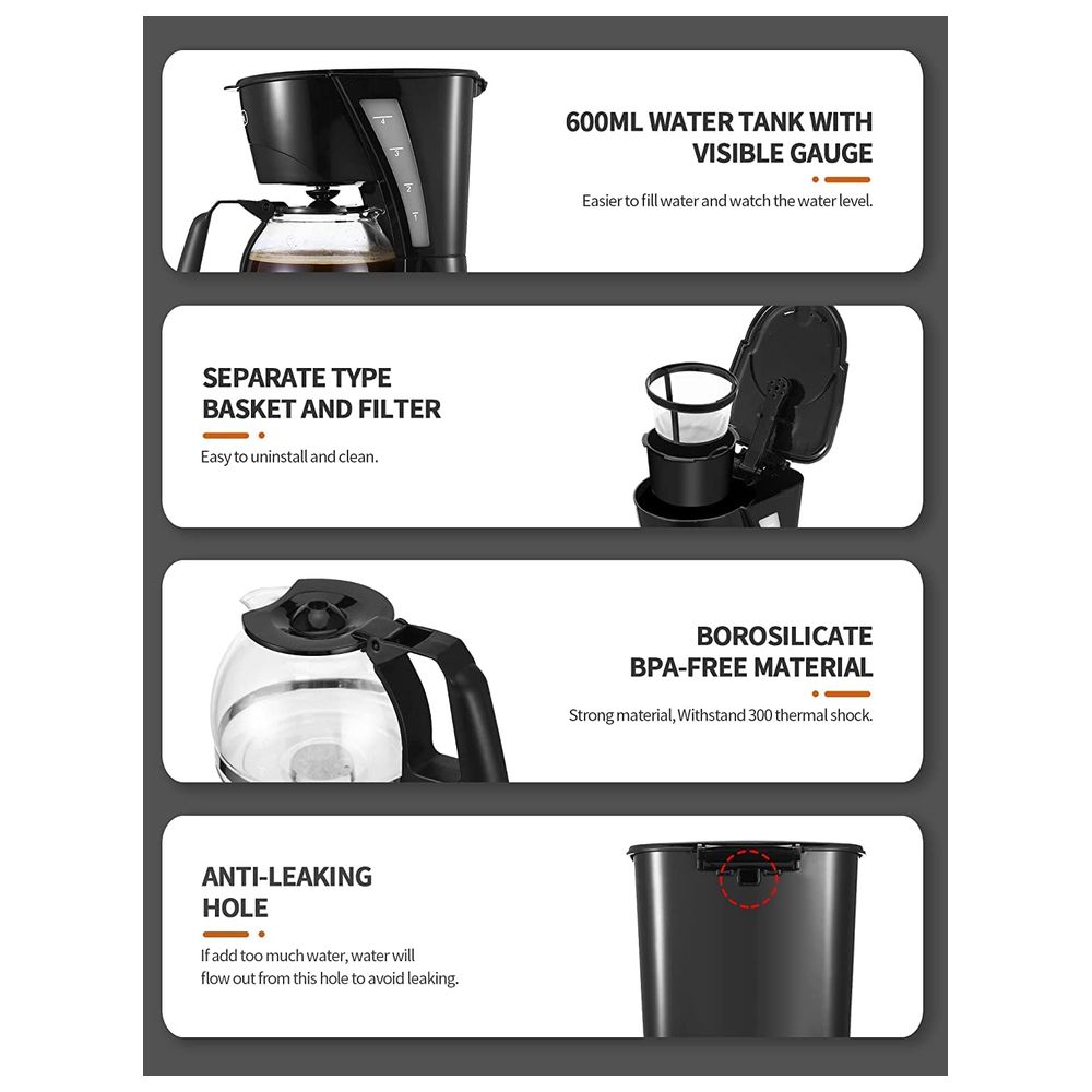 Gevi - 4 Cups Small Coffee Maker - Black - 600 W