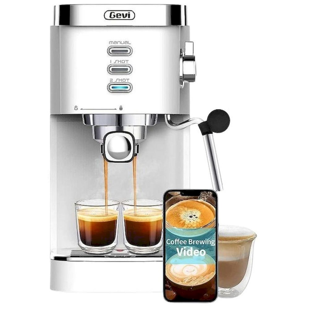 Gevi - Coffee Maker w/ Milk Frother Wand - White - 1.2 L - 1350 W