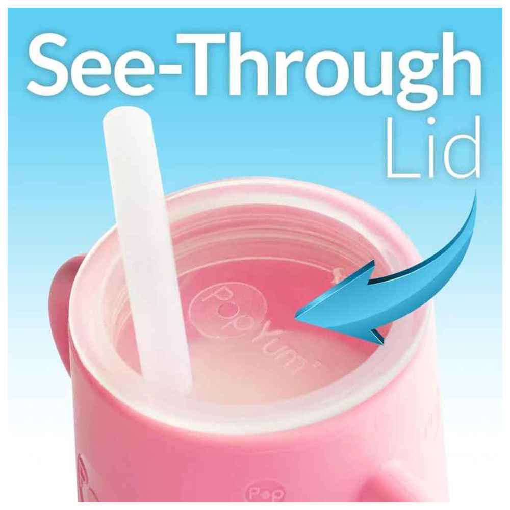 PopYum - Silicone Training Cup w/ Straw & Lid - Blue/Orange - 2 Pcs