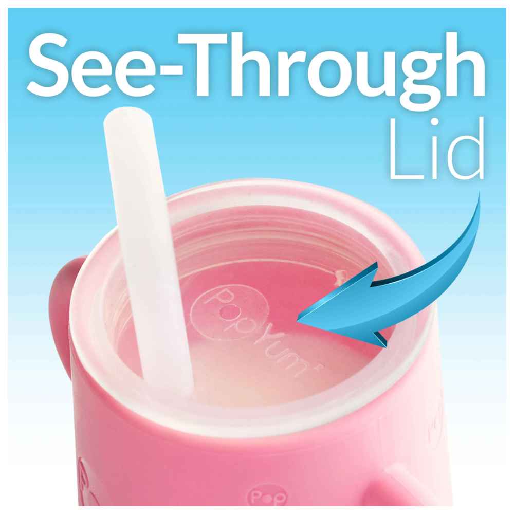 PopYum - Silicone Training Cup w/ Straw & Lid - Green/Pink - 2 Pcs