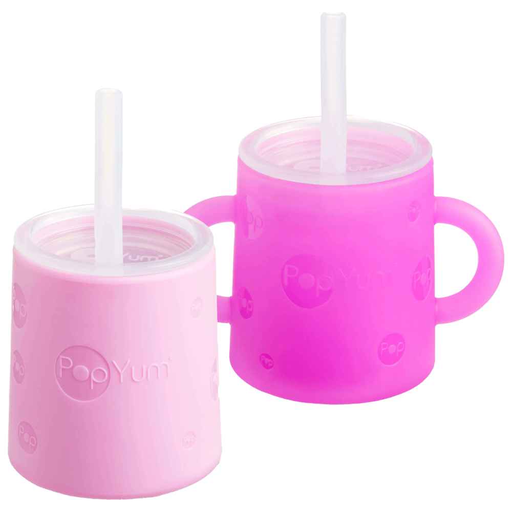 PopYum - Silicone Training Cup w/ Straw & Lid - Purple/Pink - 2 Pcs