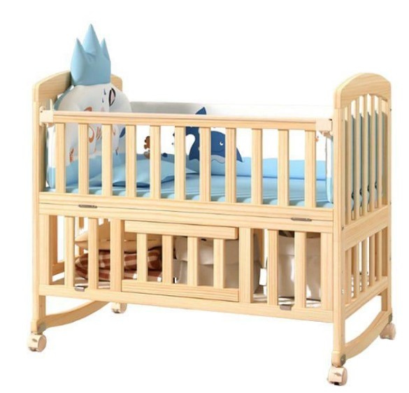 ZRAFH Baby Wooden Bed Only Brown