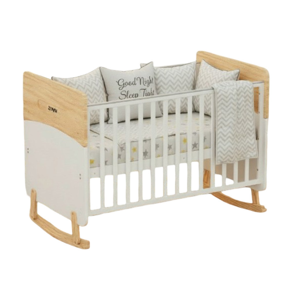Zrafh Wooden Baby Crib Converts To Toddler Bed With Mosquito Net
