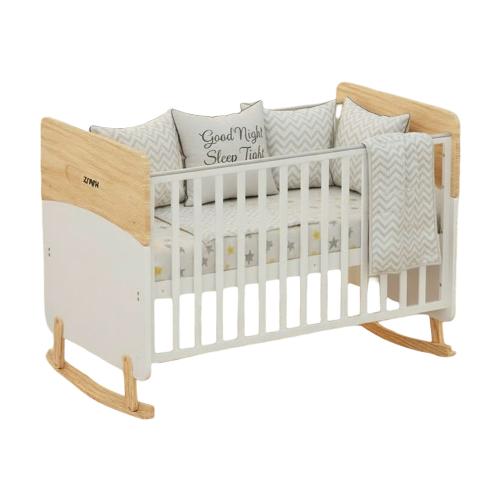 Zrafh Wooden Baby Crib Convert To Toddler Bed White/Brown