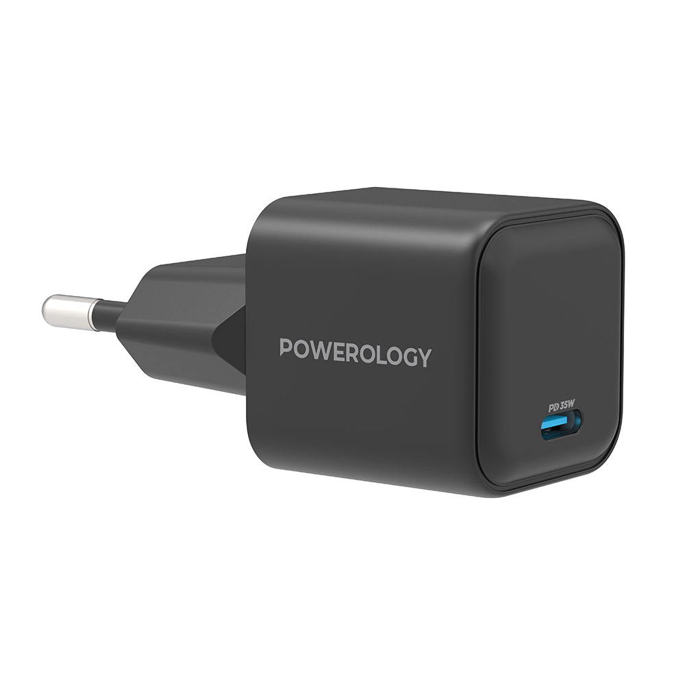 Powerology - Ultra-Quick Gan Charger With EU Plug - Black - 35 W