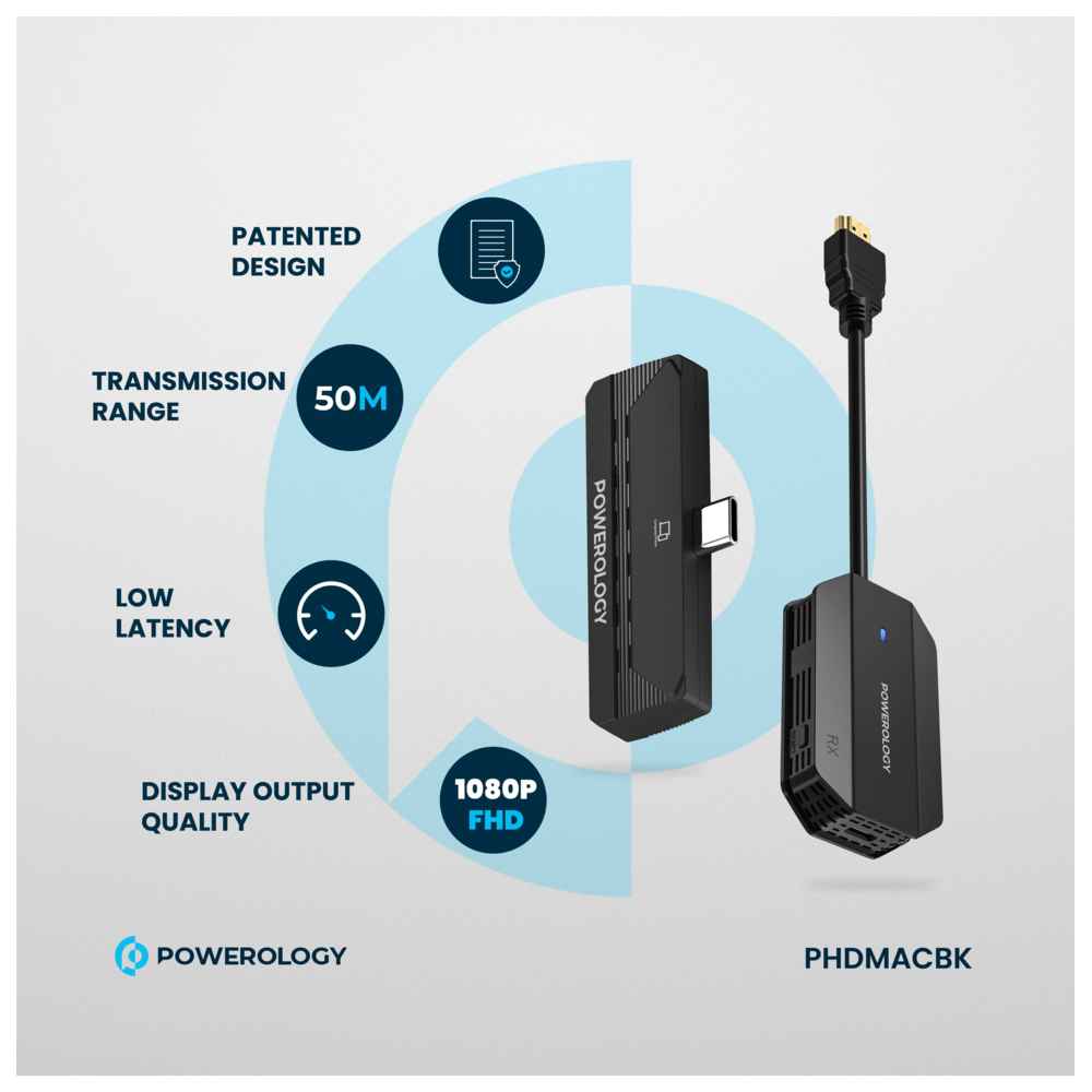 باورولوجي - محول أتش دي أم أي لاسلكي من نوع سي للصوت والفيديو - أسود