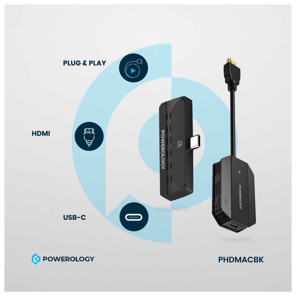 باورولوجي - محول أتش دي أم أي لاسلكي من نوع سي للصوت والفيديو - أسود