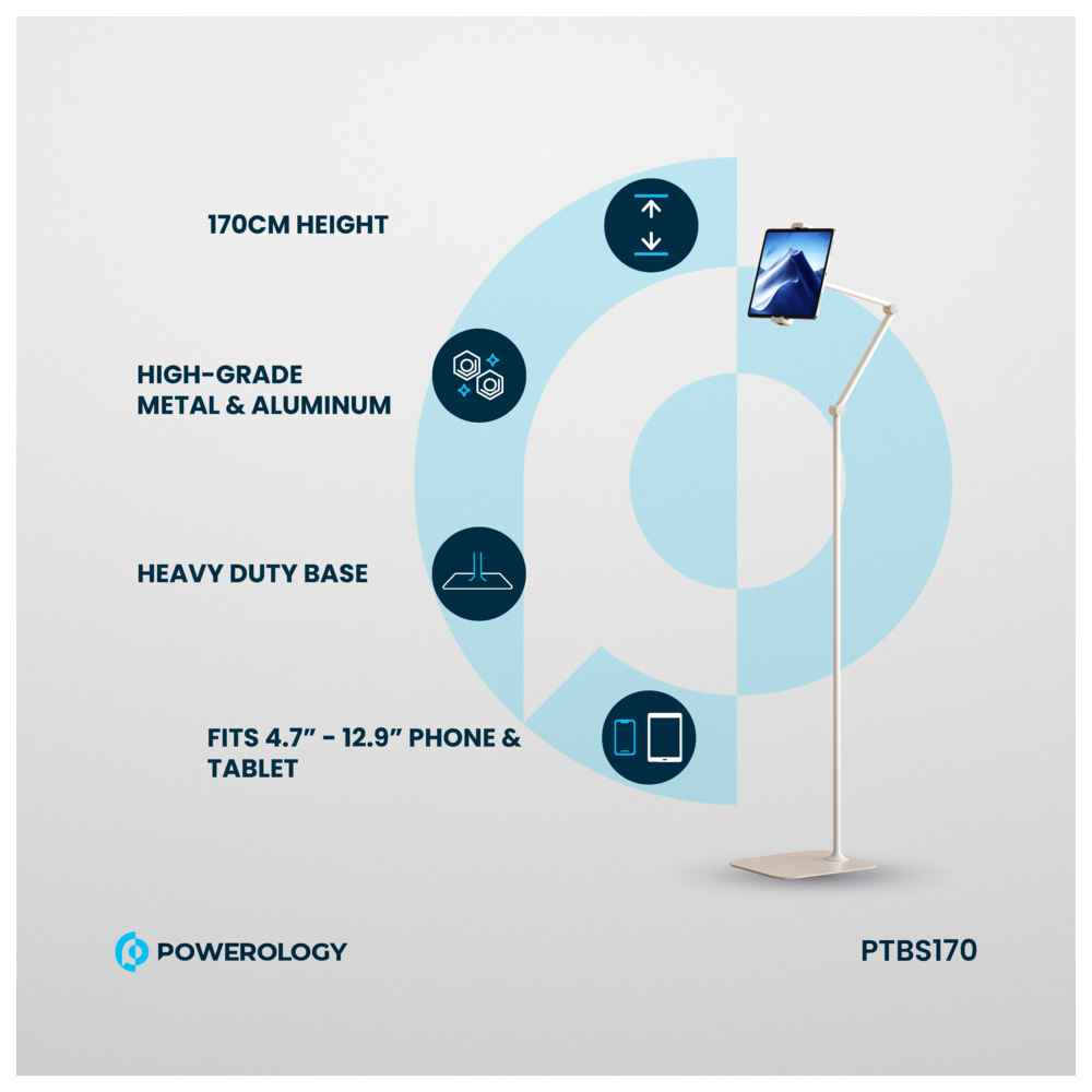 باورولوجي - حامل جهاز لوحي دوار وقابل للتعديل 360 درجة - أبيض