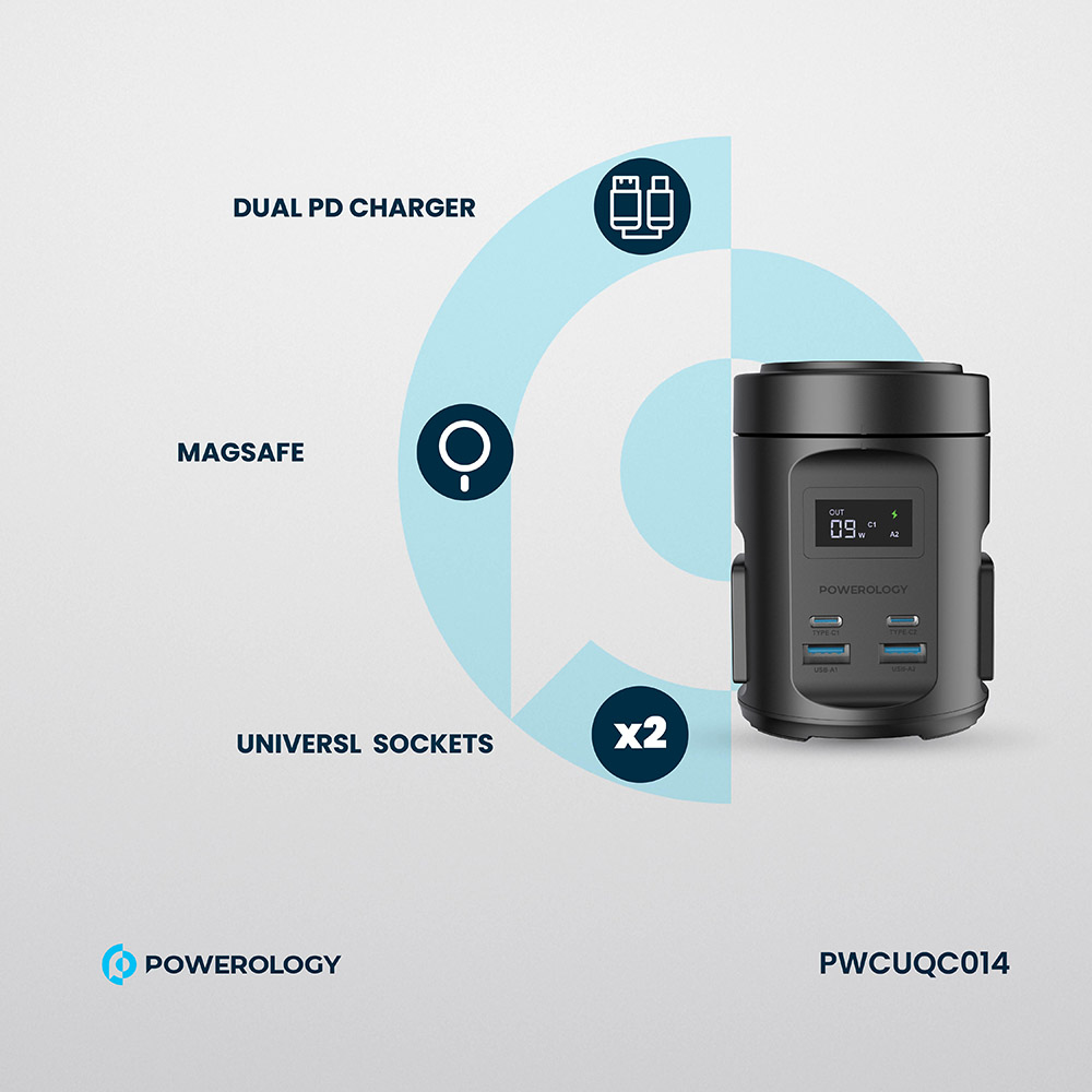 باورولوجي - محول طاقة ماج سيف مع مقبس بريطاني - أسود - 2200 واط