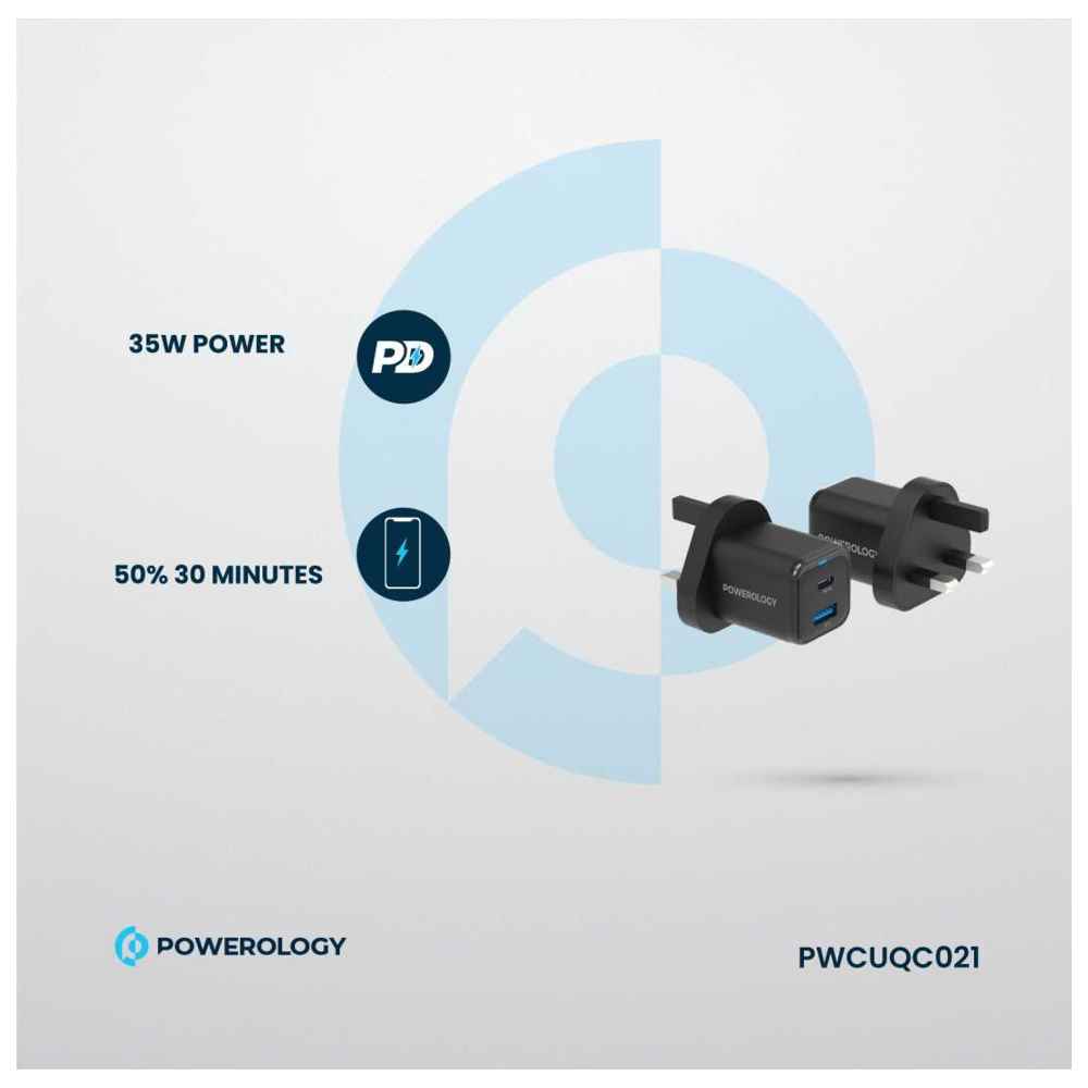 باورولوجي - شاحن فائق الصغر سريع مع كابل مضفر من يو إس بي-سي إلى لايتنينج - أسود - 35 واط
