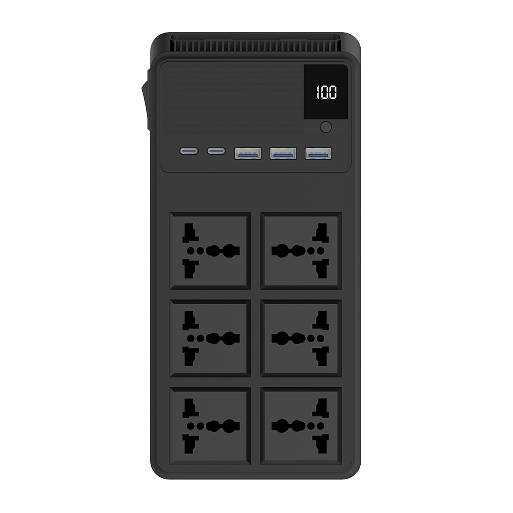 Powerology - 6 AC Socket Power Strip With 5 USB Ports - Black - 2500 W