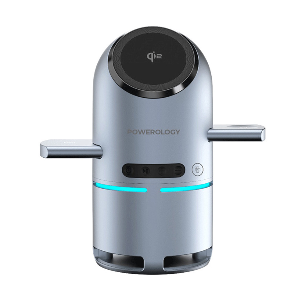 باورولوجي - محطة شحن كيو أي2 مع سماعة وإرساء قابل للفتح - رمادي - 1000 مللي أمبير