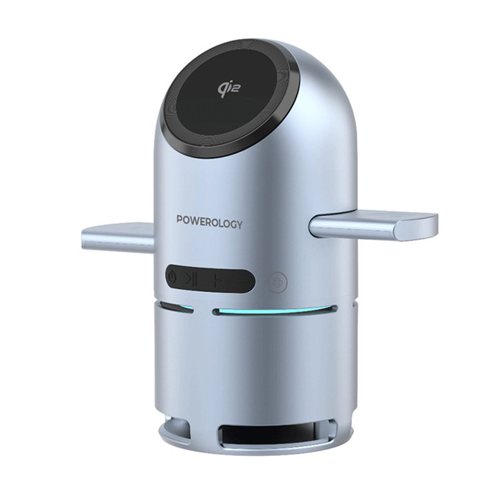 باورولوجي - محطة شحن كيو أي2 مع سماعة وإرساء قابل للفتح - رمادي - 1000 مللي أمبير