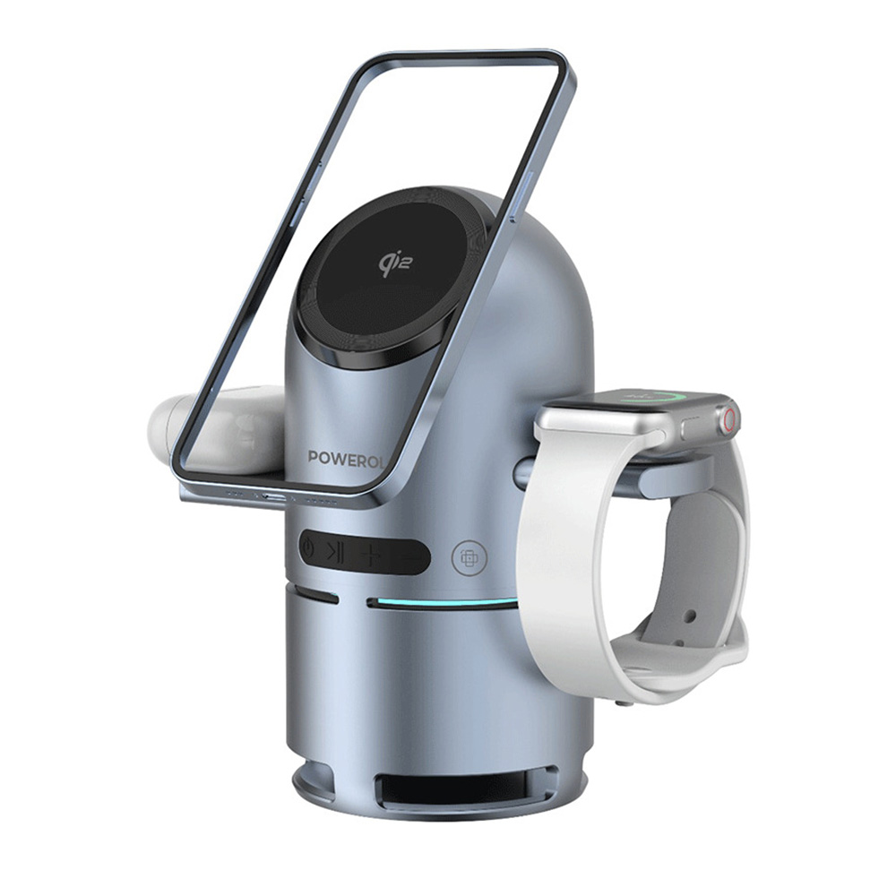 باورولوجي - محطة شحن كيو أي2 مع سماعة وإرساء قابل للفتح - رمادي - 1000 مللي أمبير