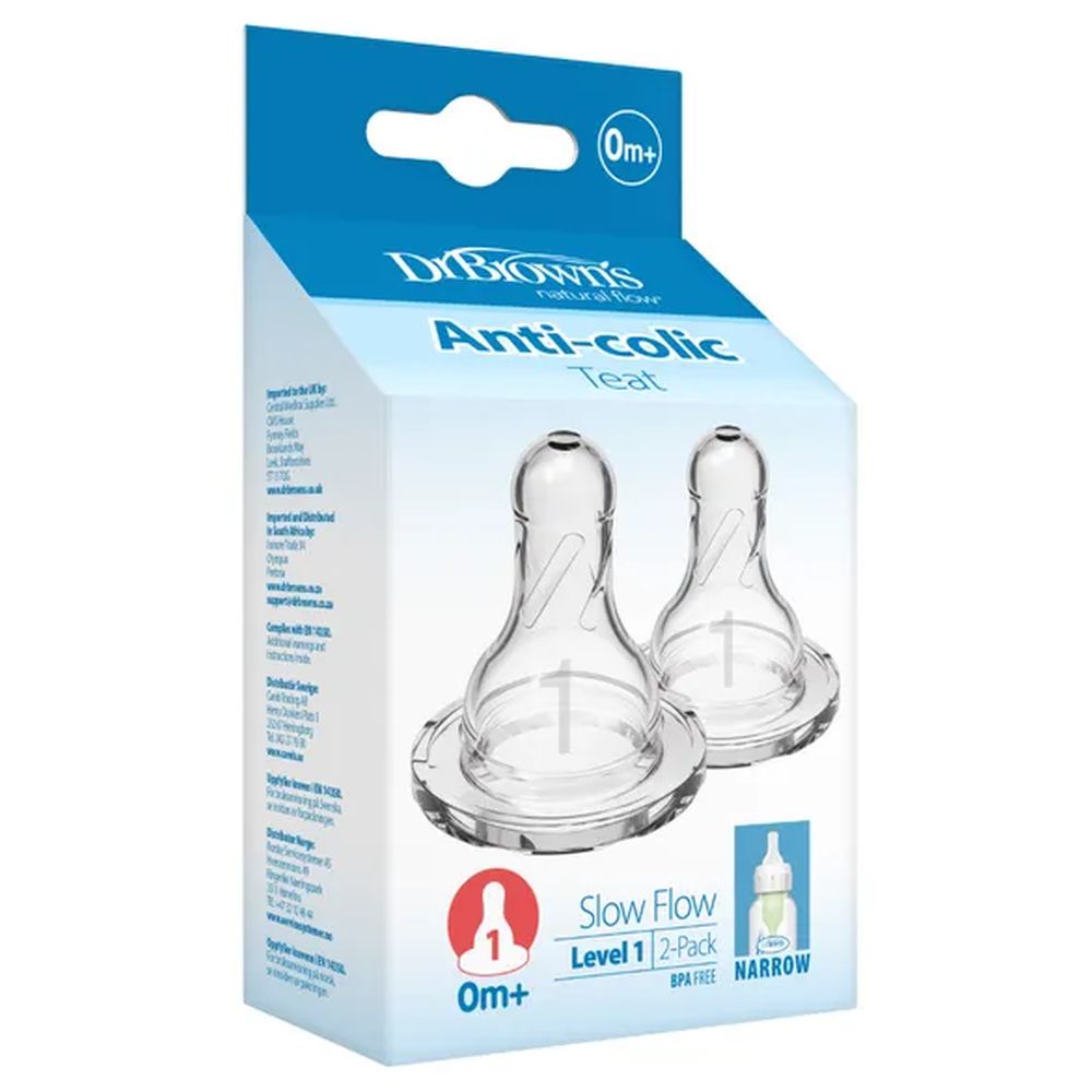 Dr. Brown's - Level 1 Silicone Narrow Options+ Nipple - Pack of 2
