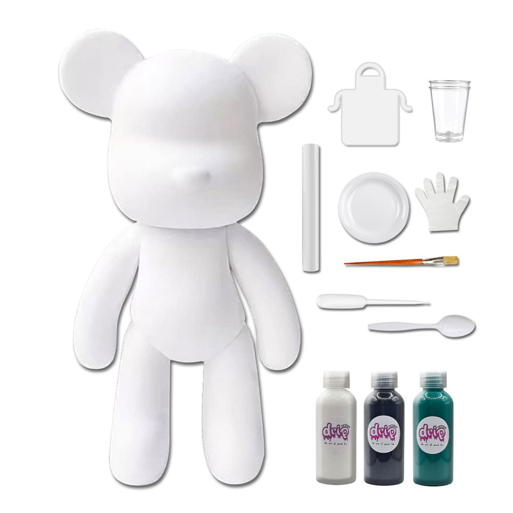 Dubai Drip Art - Acrylic Fluid Pouring Paint Bear Kit 18cm - White, Black, Blue-Green