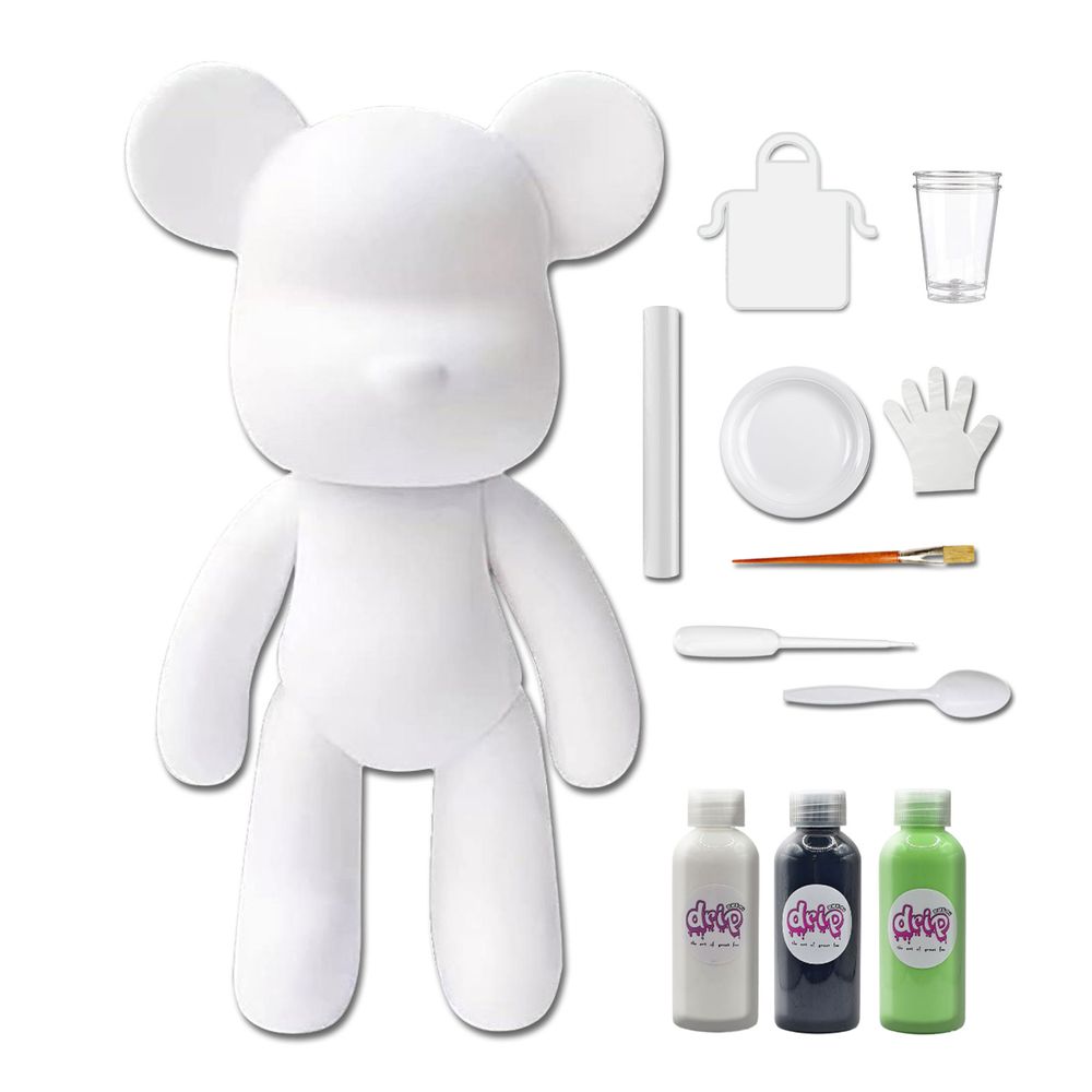 Dubai Drip Art - Acrylic Fluid Pouring Paint Bear Kit 18cm - White, Black, Mint-Green