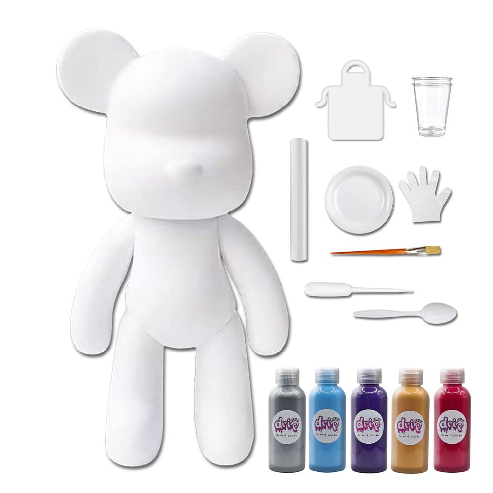 Dubai Drip Art - DIY Acrylic Pouring Paint Money Saving Bear Set - 33cm - Silver/Light-Blue/Dark-Purple/Gold/Rose-Red
