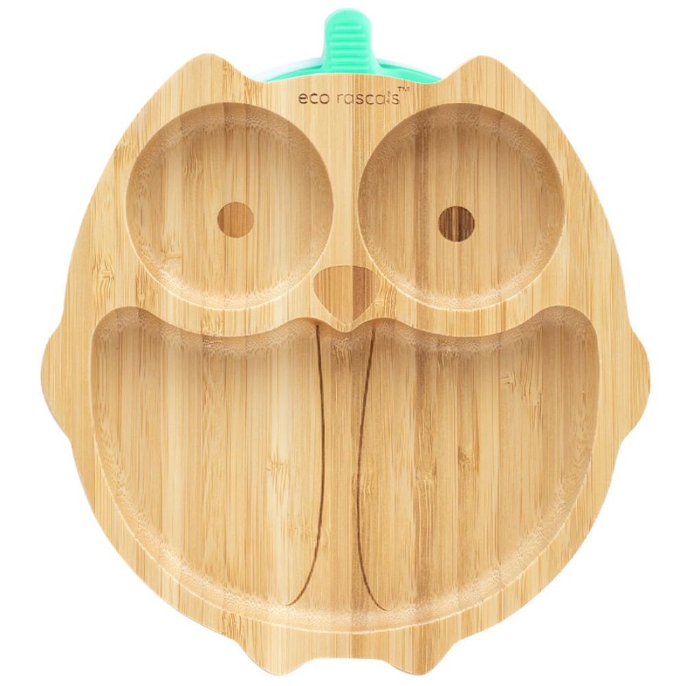 Eco Rascals - Owl Shaped Bamboo Suction Plate - Multicolor