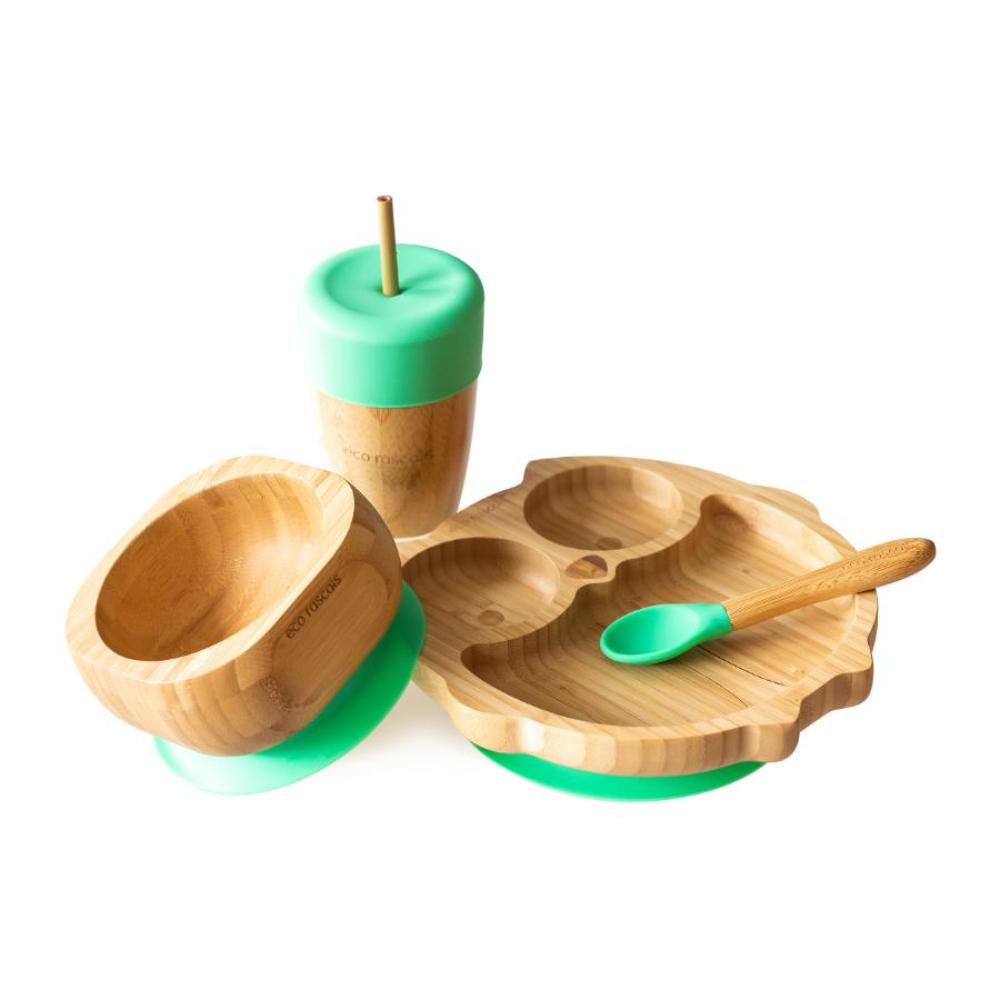 eco rascals - Owl Combo Bamboo Suction Plate, Bowl, Cup And Spoon Set