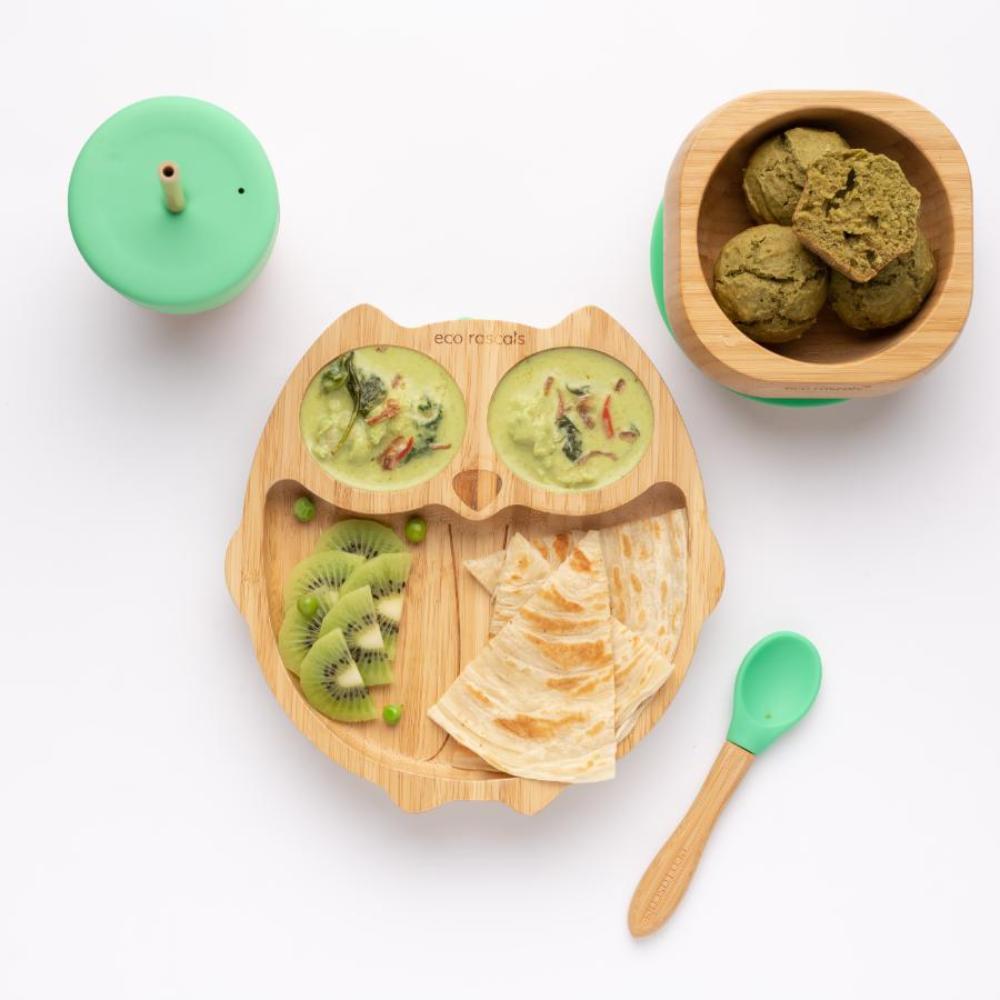 eco rascals - Owl Combo Bamboo Suction Plate, Bowl, Cup And Spoon Set