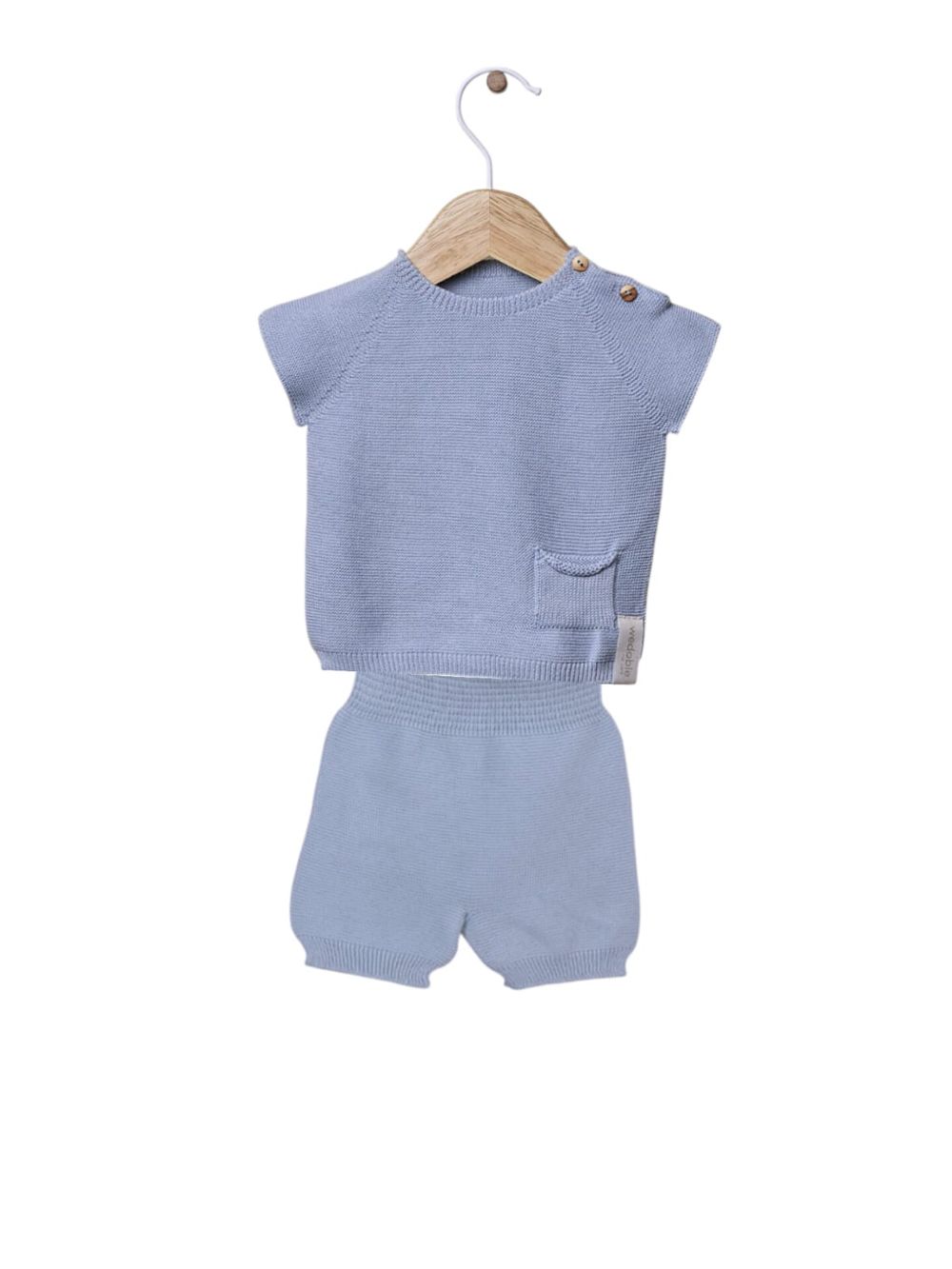 وي دبل - طقم قطعتين - سترة محبوكة ناعمة وشورت - مذر لوف - أزرق ناعم