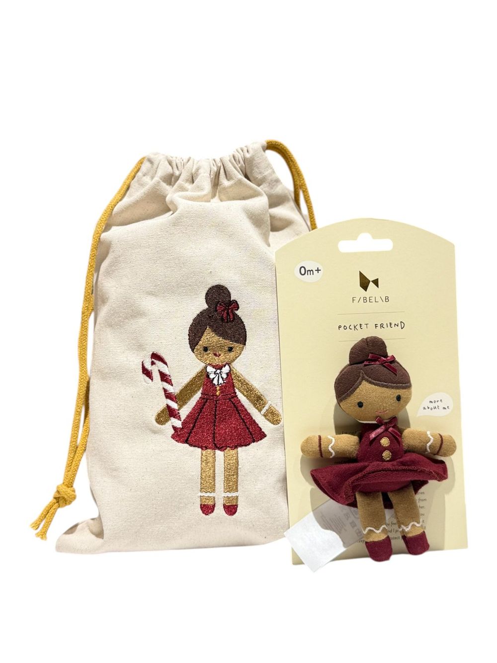 فابيلاب - حقيبة هدايا عيد الميلاد مع لعبة جيب فتاة خبز الزنجبيل - 12 سم