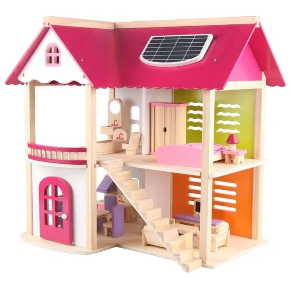 ليتل ليرنرز - بيت الدمية الخشبي "أوتمن فيلا" مع الأثاث - عبوة من 44 قطعة