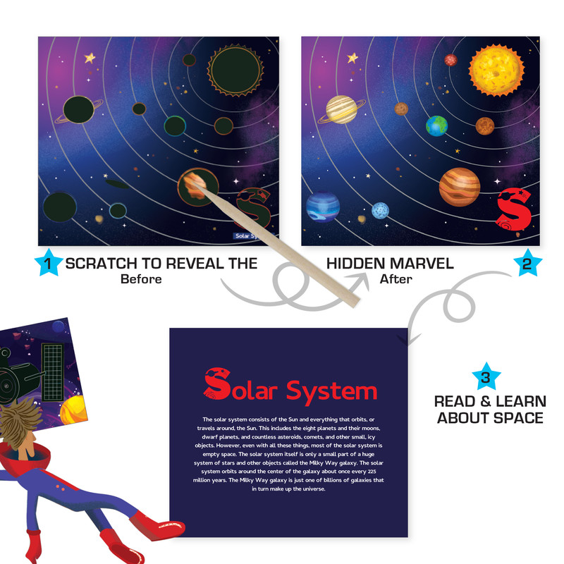 تشاك آند تشاكلز - بطاقات فنية قابلة للخدش من الألف إلى الياء لمغامرات الفضاء - متعددة الألوان - 26 قطعة