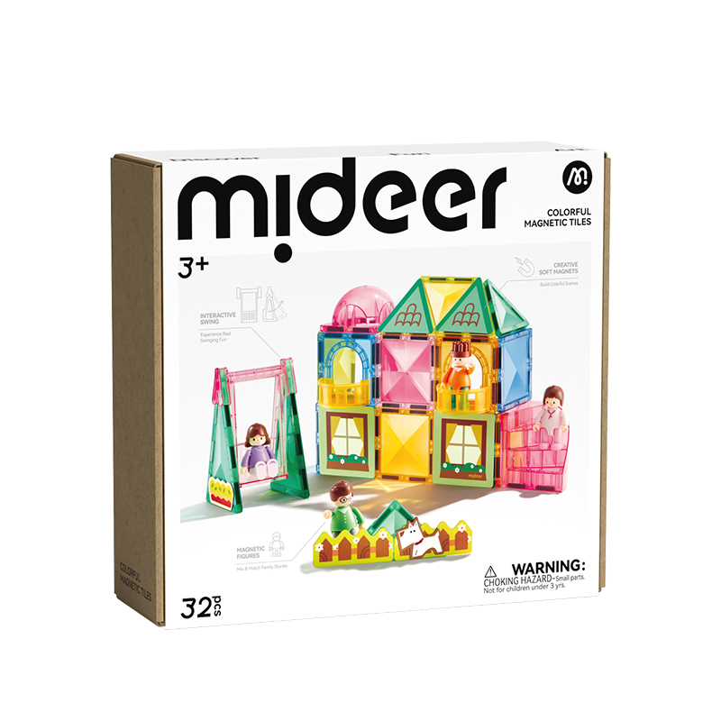 Mideer Colorful Magnetic Tiles Building Toy Set - Family Time - 32 Pcs