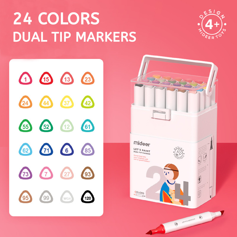 Mideer - Dual Tip Markers - Brush & Chisel Tip - 24 Colors