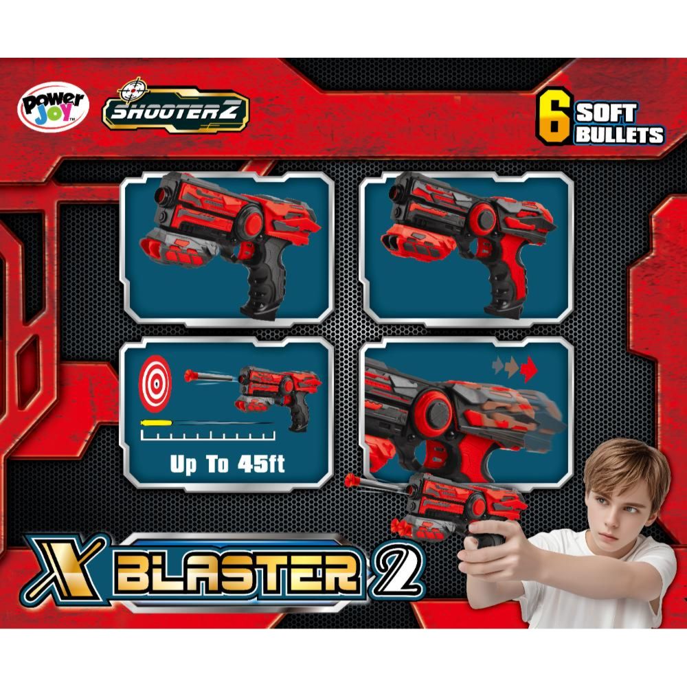 باور جوي - مسدس ألعاب شوتيرز إكس بلاستر 2 مع مجموعة 6 رصاصات فوم - قد يختلف اللون - عدد 1 