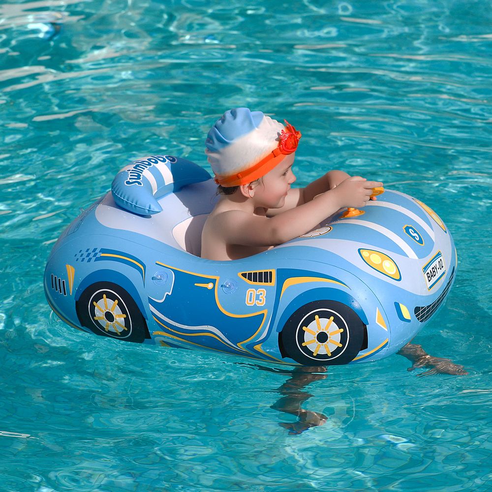Swimbobo - Baby Swimming Float Inflatable With Sun Protection Canopy - Blue Car