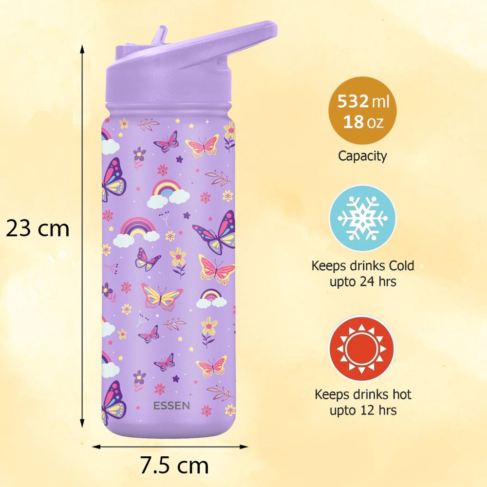 Essen - Stainless Steel Water Bottle - Butterfly - 532ml